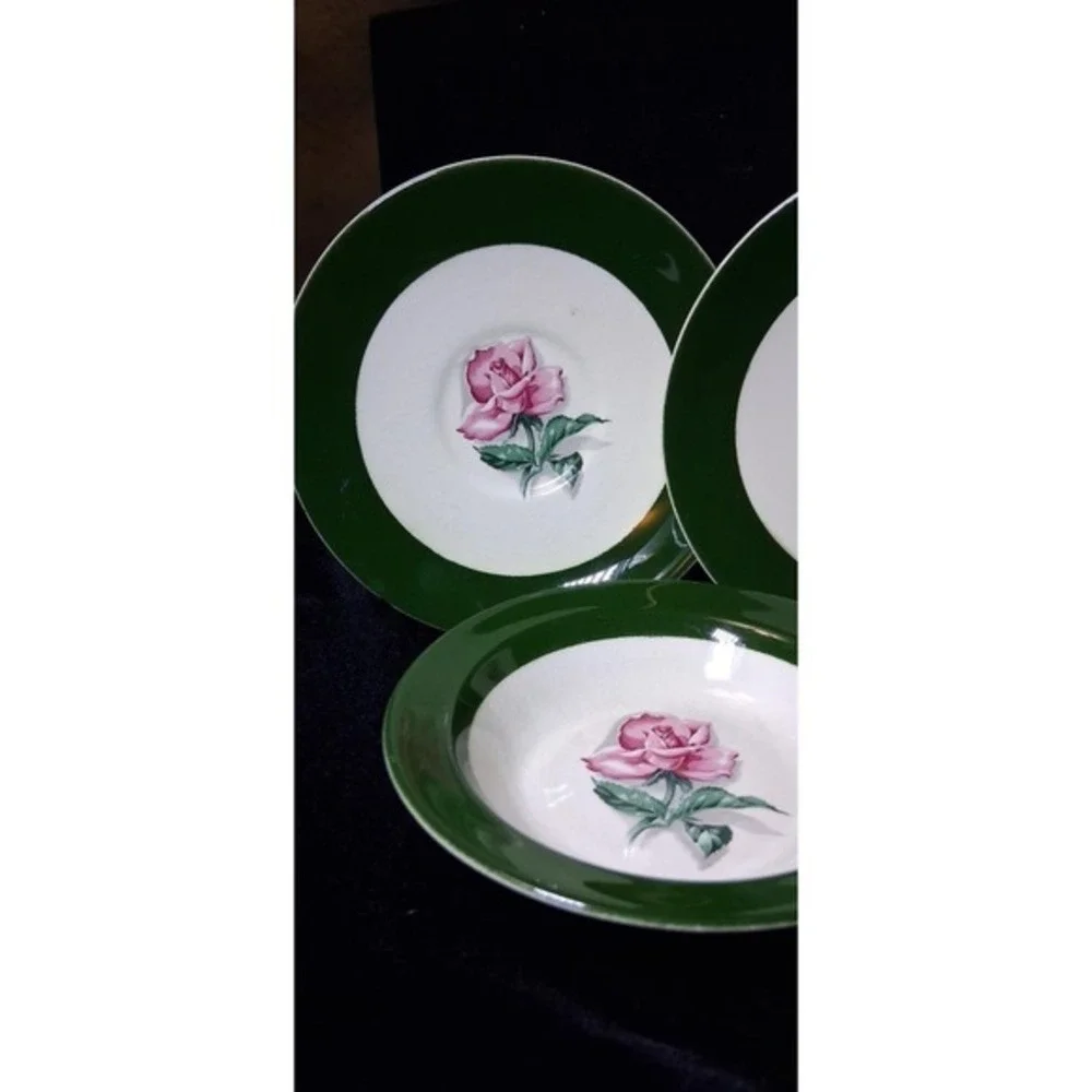 Vintage Taylor Smith Taylor Single Rose Pattern 2 Saucers, 1 Serving Dish.